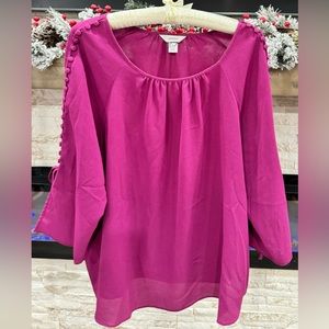 CJ Banks Fuchsia Three Quarter Sleeves Button Blouse